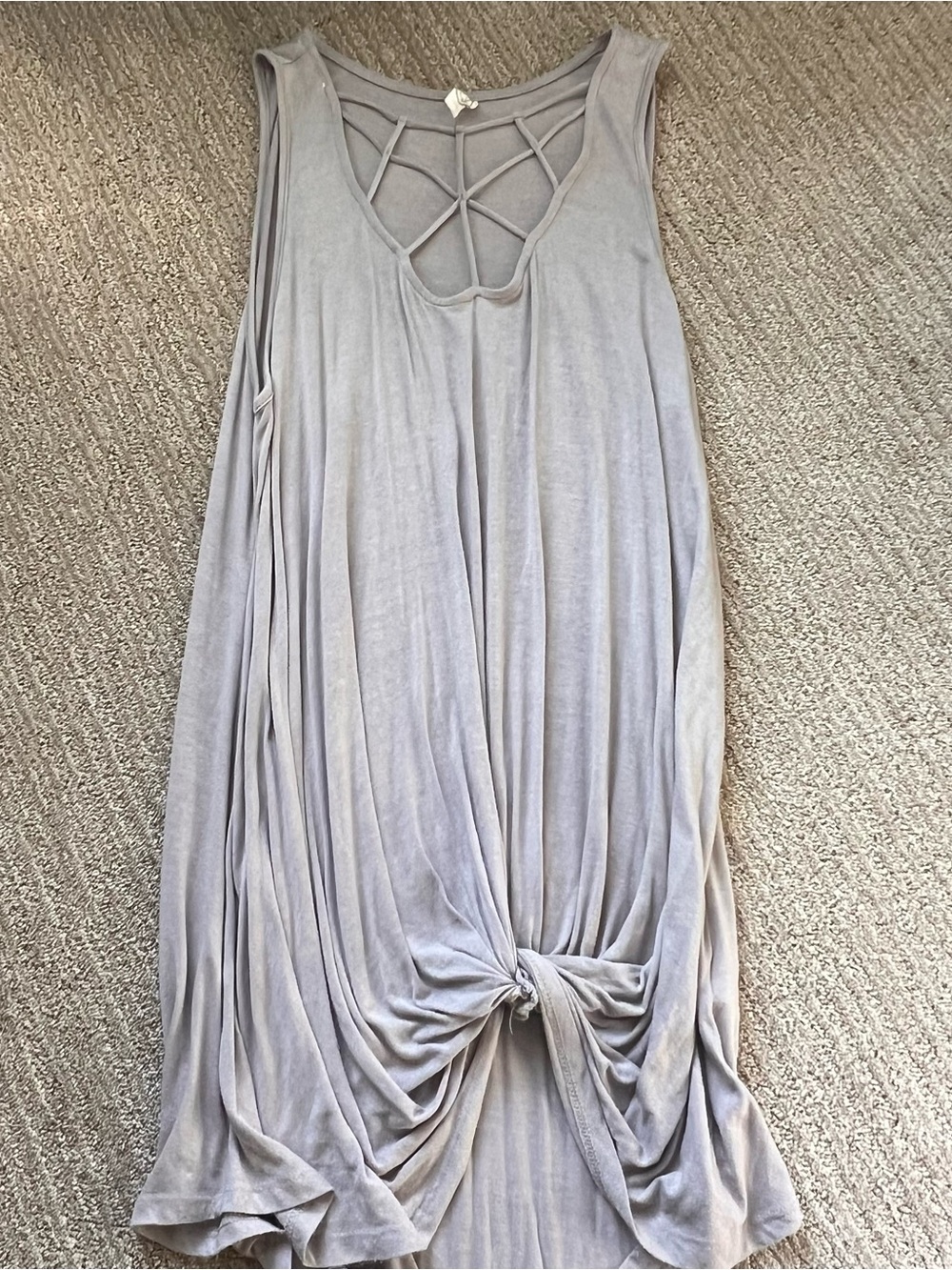Sleeveless Draped Knot Tank Top in Light Gray
